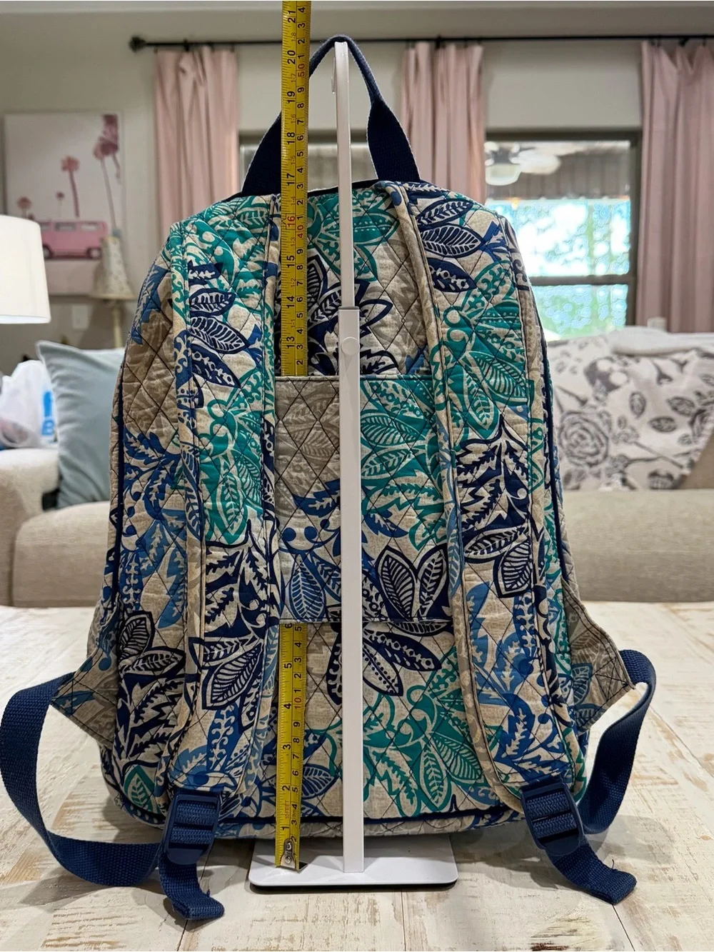 Vera Bradley Backpack Campus Tech Santiago Blue, Teal & Cream Floral Laptop Bag